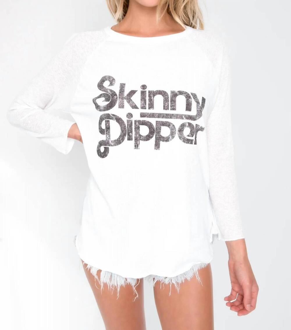 NEW WILDFOX skinny dipper rebel raglan sleeve top in clean white